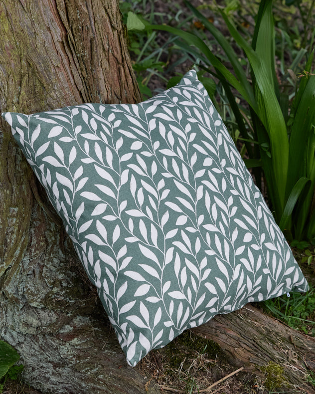 Forest Green Leaf Cotton Cushion