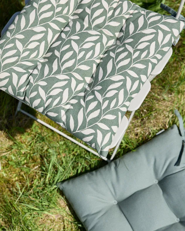 Set of 2 Green Leaf Cotton Seat Pads