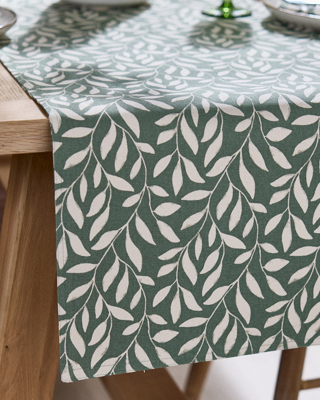 Green Leaf Cotton Table Runner