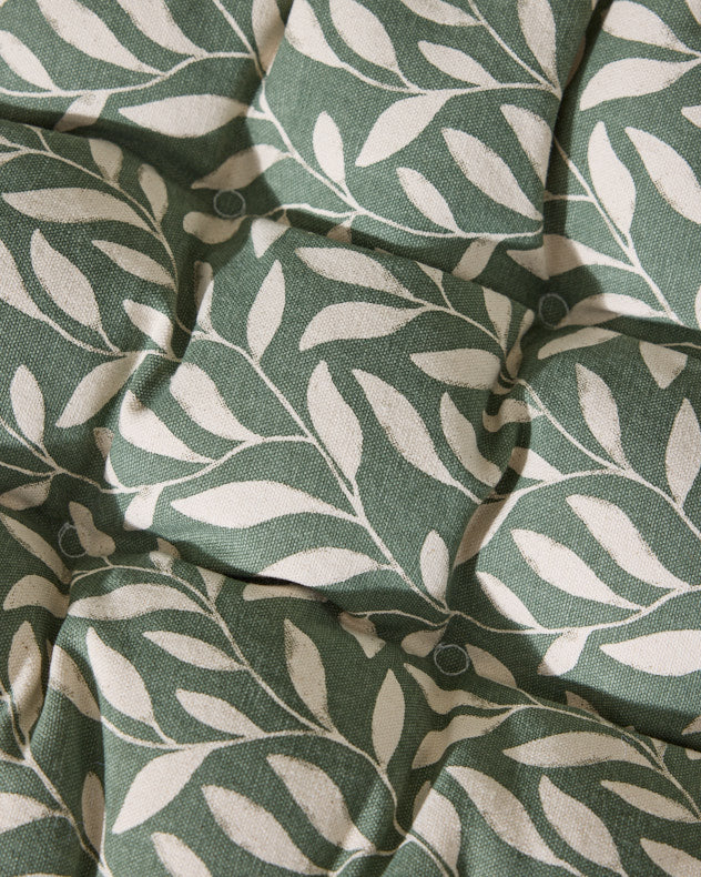 Forest Green Leaf Cotton Reversible Bench Cushion