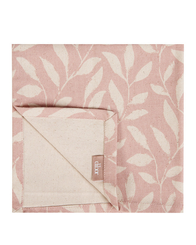 Set of 4 Pink Leaf Cotton Napkins