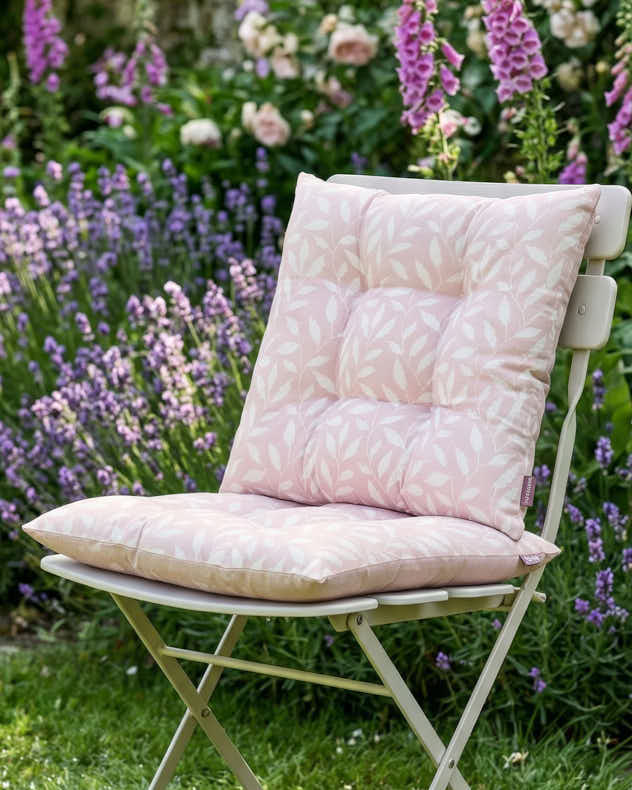 Set of 2 Pink Leaf Cotton Seat Pads