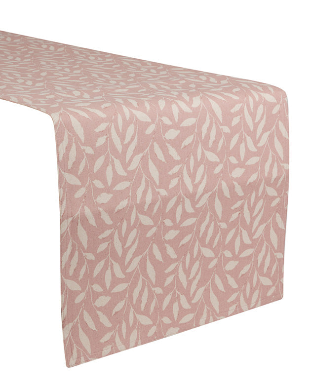 Pink Leaf Cotton Table Runner