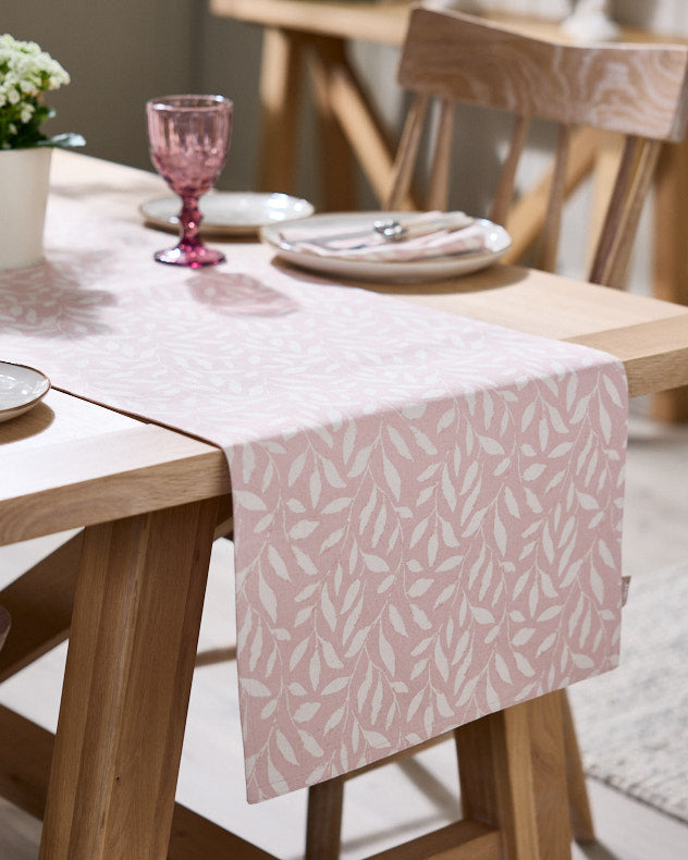 Pink Leaf Cotton Table Runner