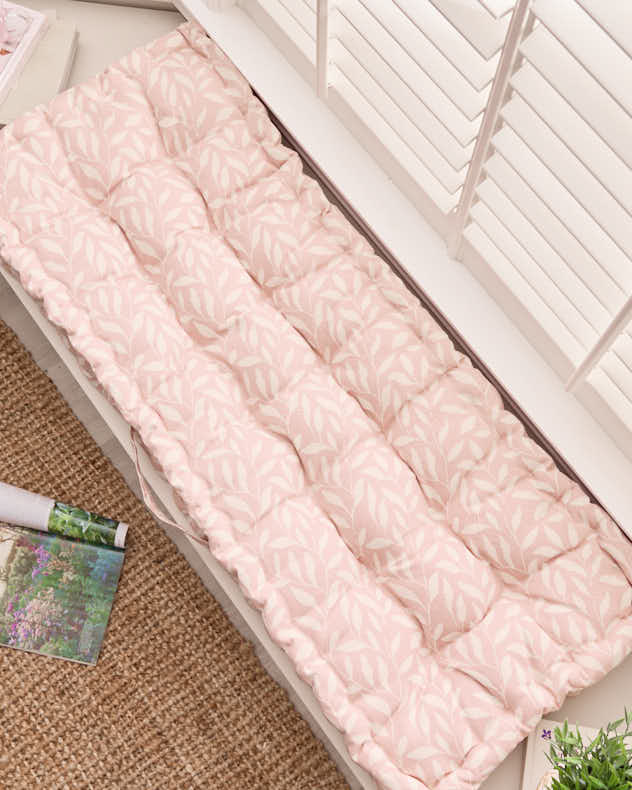 Pink Leaf Indoor Bench Cushion