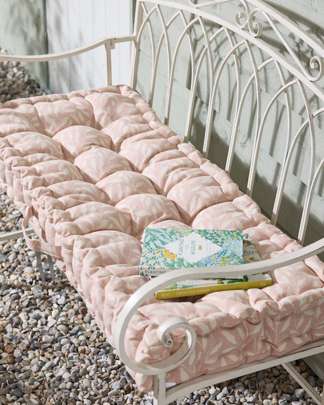 Rose Blush Leaf Cotton Reversible Bench Cushion