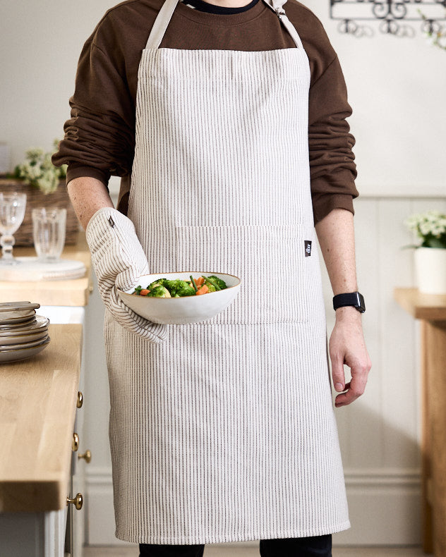 Mocha Ticking Stripe Cotton Apron