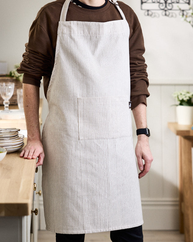 Mocha Ticking Stripe Cotton Apron