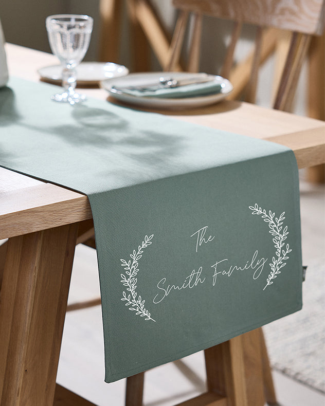 Personalised Forest Green Table Runner