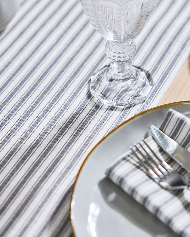 Grey Stripe Cotton Table Runner