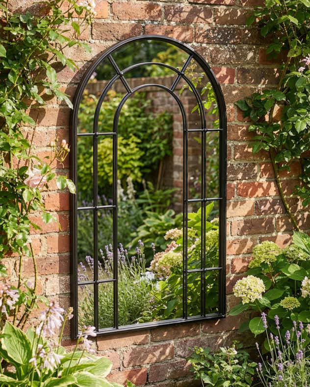 Black Recycled Iron & Glass Mirror - Canet Black Tall Rounded Arch Mirror 107cm x 65cm