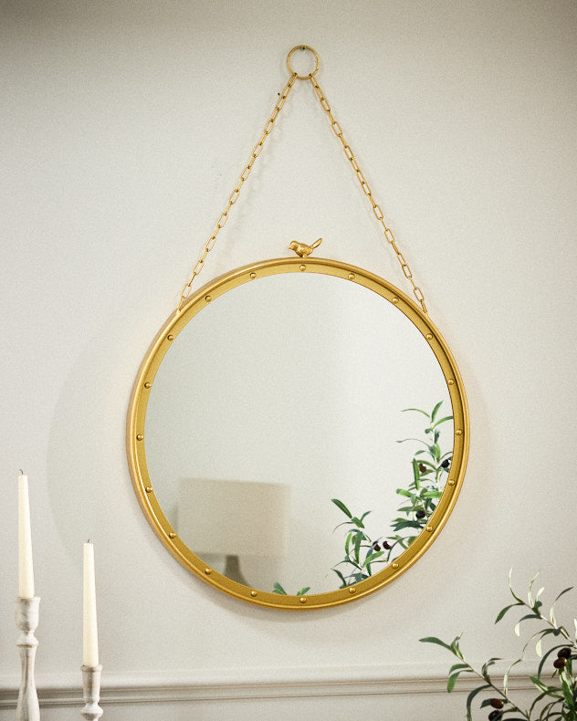 Valon Gold Circular Bird Mirror