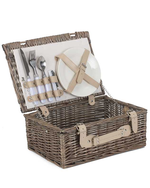 Two Person 14" Wicker Picnic Basket and Accessories