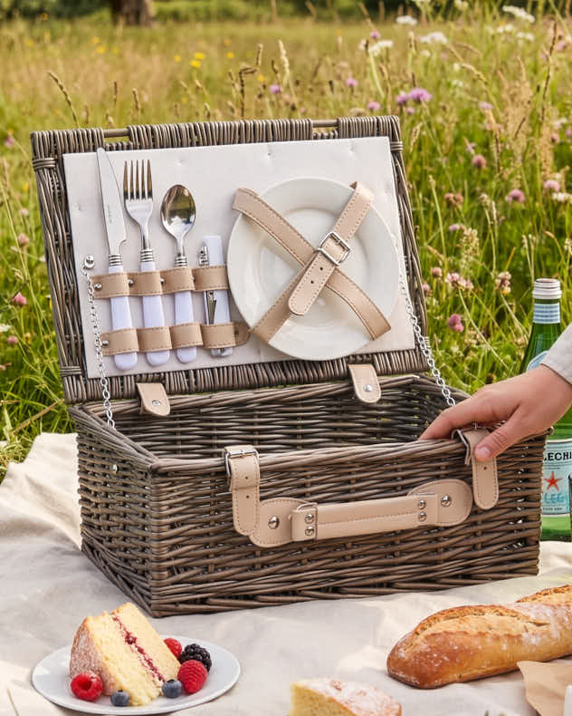 2 Person  Wicker Picnic Basket &amp; Accessories