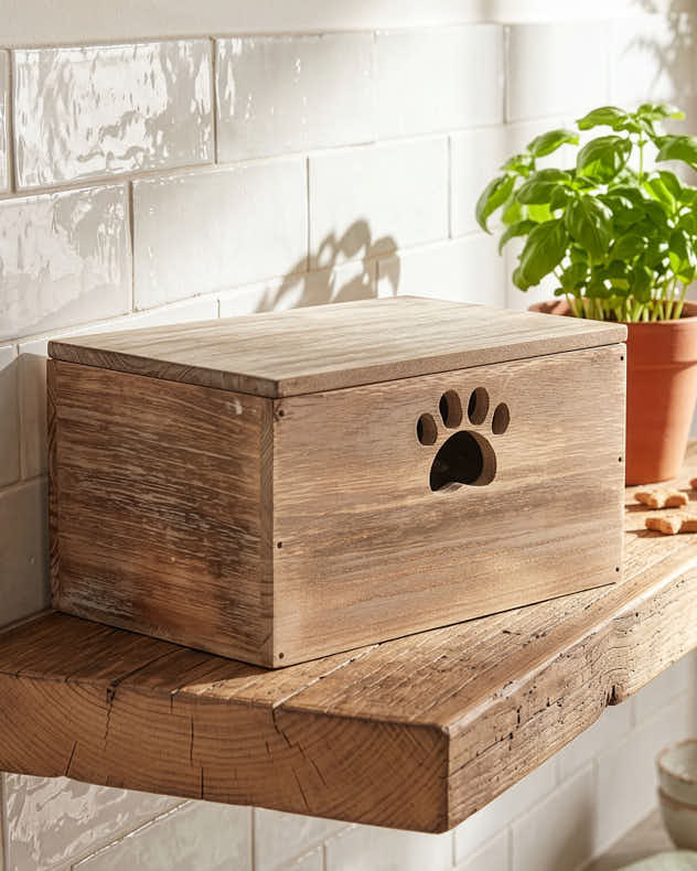 Wooden Pet Treat Box With Lid