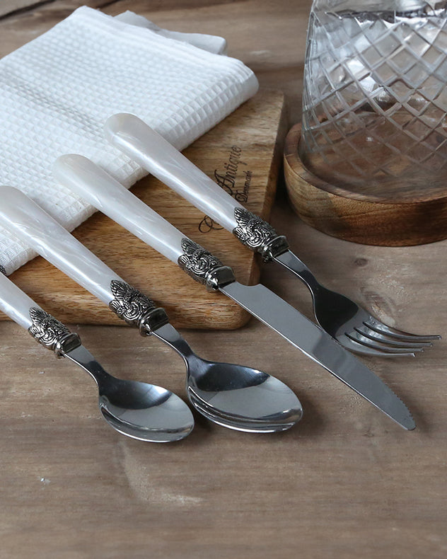 4 Piece Silver Marble Cutlery Set