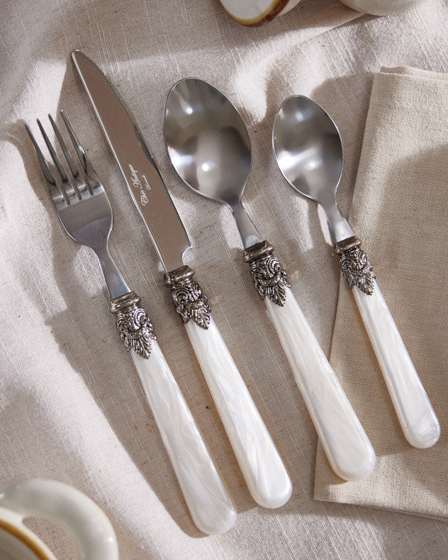 4 Piece Silver Marble Cutlery Set