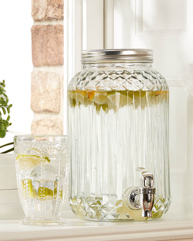 Glass Drink Dispenser Jar with Tap