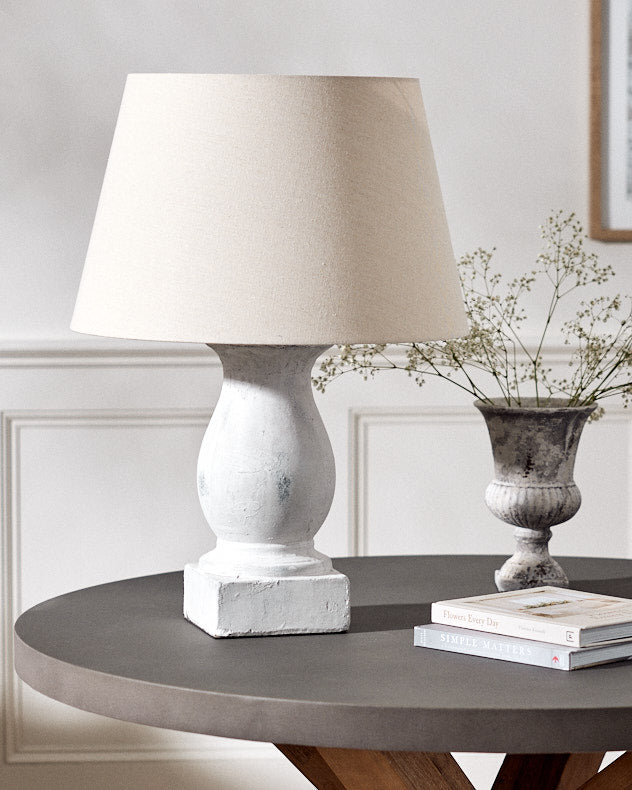 Grey Ceramic & Linen Table Lamps - Bayeux Pillar Table Lamp