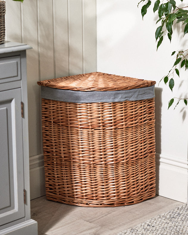 Corner Laundry Basket with Grey Lining Dibor Home Storage