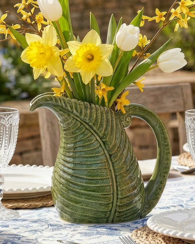 Green Ceramic Vases - Botanical Green Leaf Jug Vase