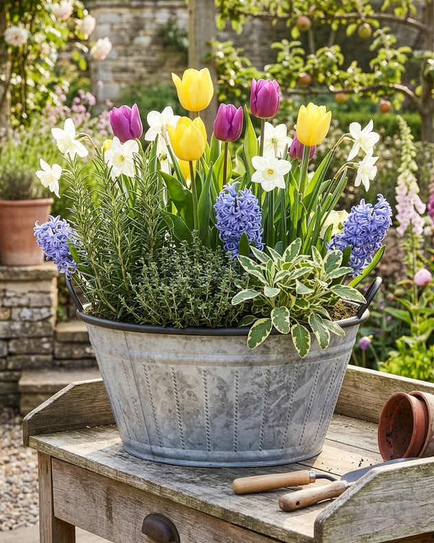 Grey Metal Pots & Planters - Oval Planter Tub with Handles