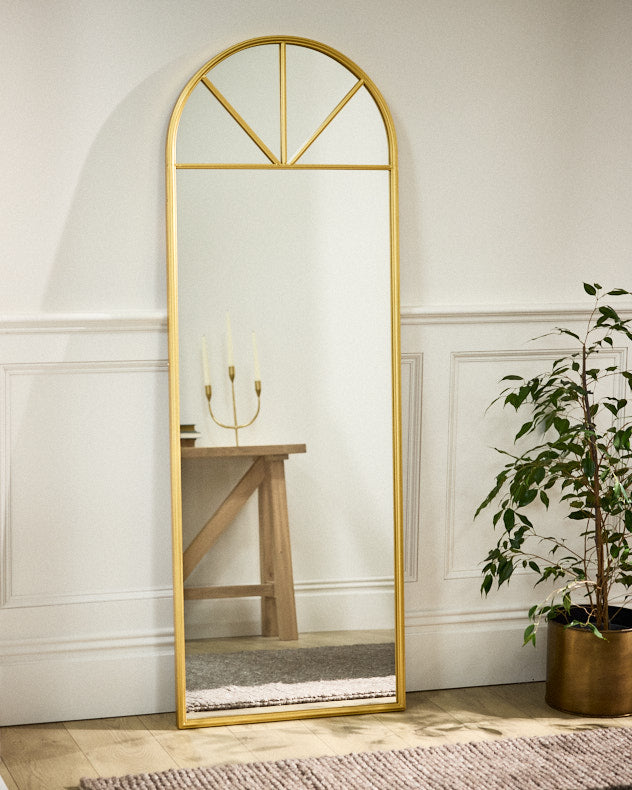 Alzac Gold Tall Rounded Arch Mirror