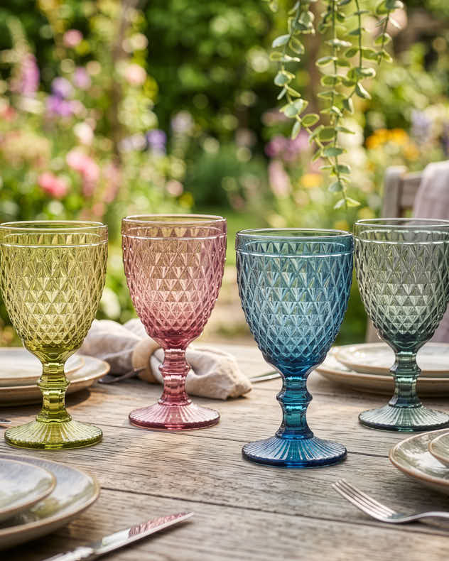 Set of 4 Multi-colour Glass Wine Glasses - Diamas Coloured Glass Wine Goblets