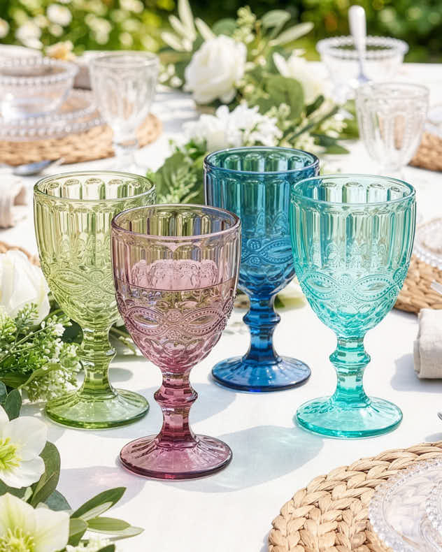 Set of 4 Multi-colour Glass Wine Glasses - Palazzo Coloured Glass Wine Goblets