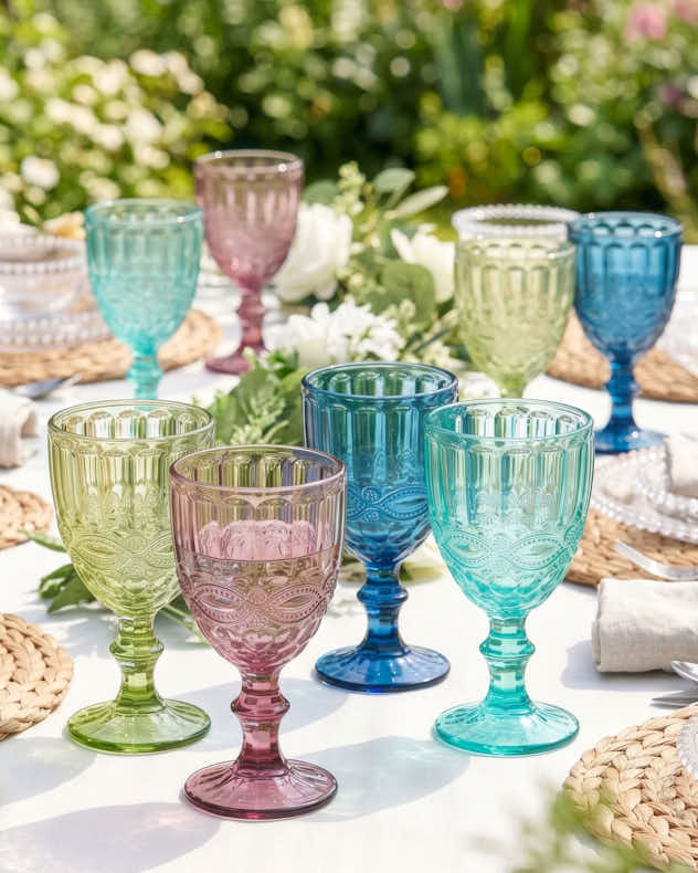 Wine Glasses Set of 8 - Palazzo Coloured Glass Wine Goblets