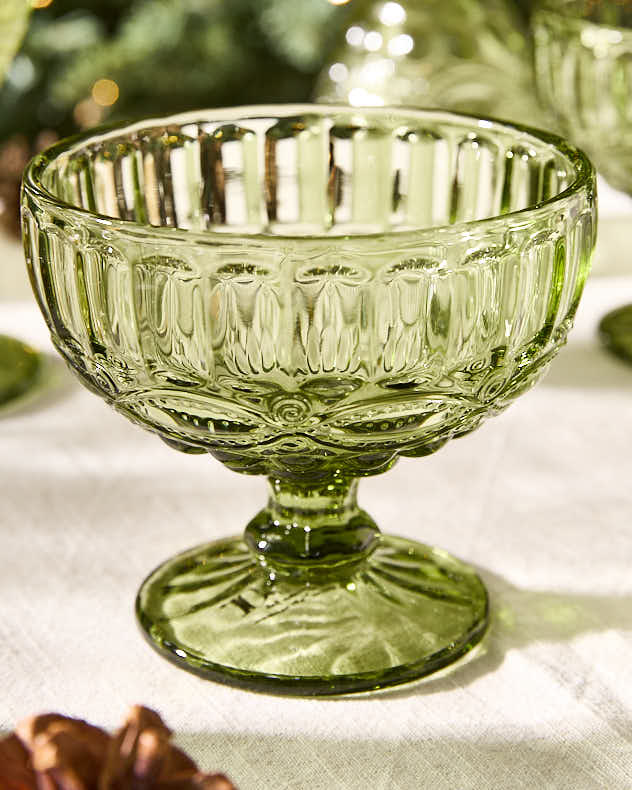 Palazzo Green Glass Footed Dessert Bowl