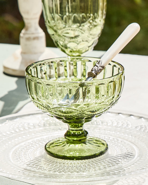 Palazzo Green Glass Footed Dessert Bowl
