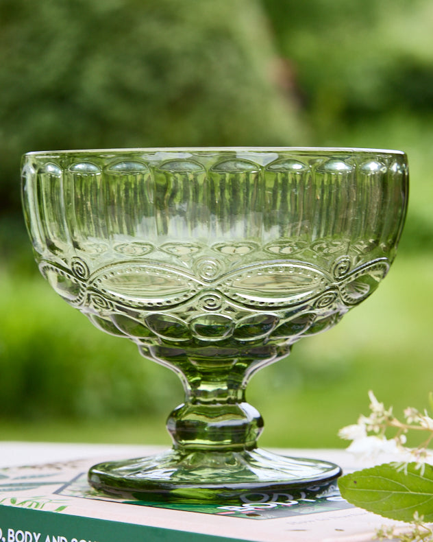 Palazzo Green Glass Footed Dessert Bowl