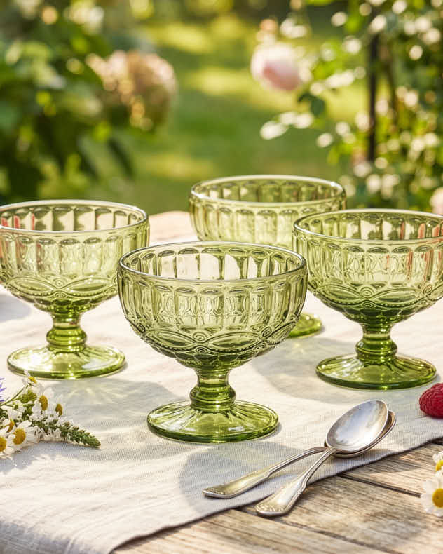 Single Green Glass Bowls - Palazzo Green Glass Footed Dessert Bowl