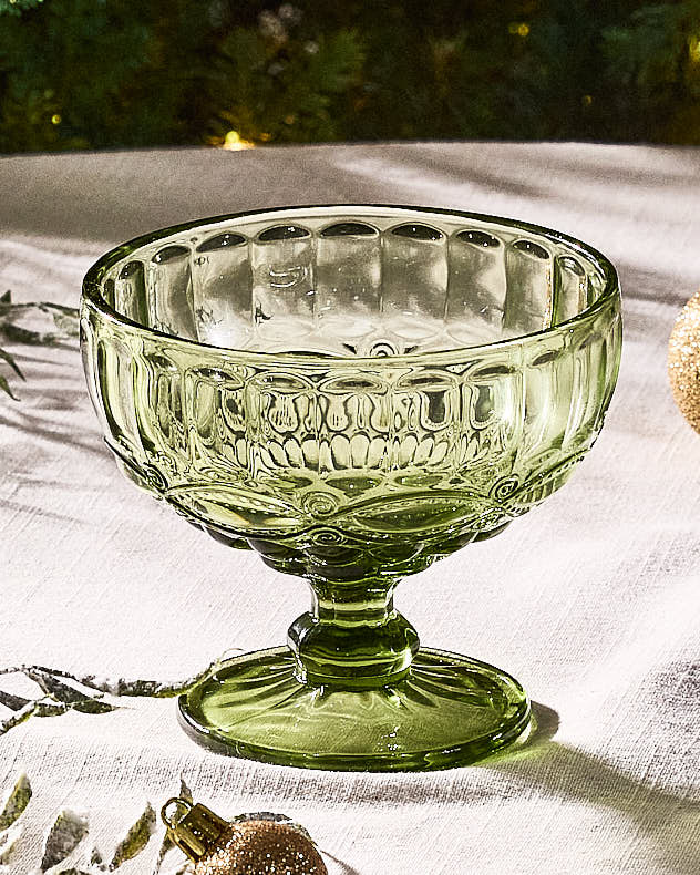 Palazzo Green Glass Footed Dessert Bowl