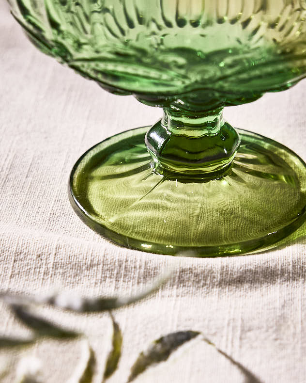 Bowls Set of 2 - Palazzo Green Glass Footed Dessert Bowl