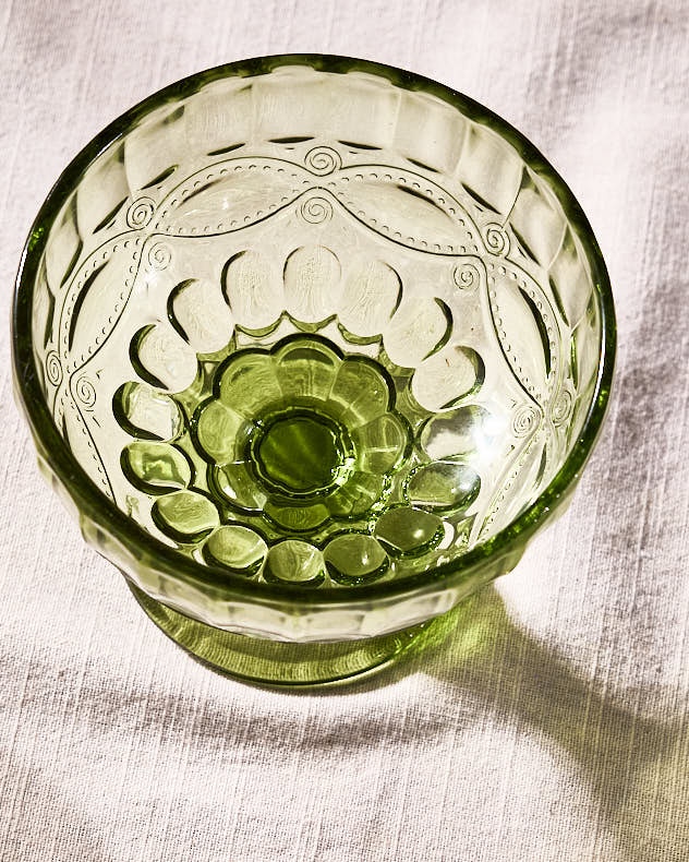 Palazzo Green Glass Footed Dessert Bowl