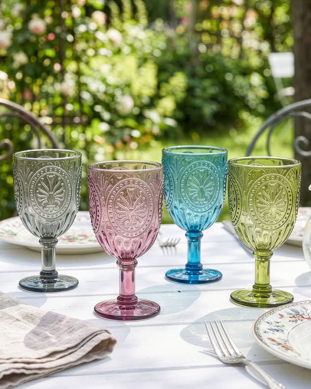 Set of 4 Multi-colour Glass Wine Glasses - Vivaldi Coloured Glass Wine Goblets