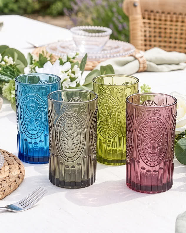 Set of 4 Multi-colour Glass Wine Glasses - Vivaldi Coloured Highball Glasses