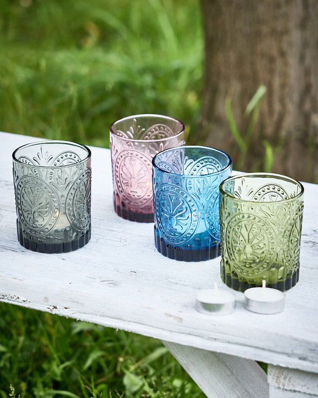 Set of 4 Coloured Glass Tea Light Holders