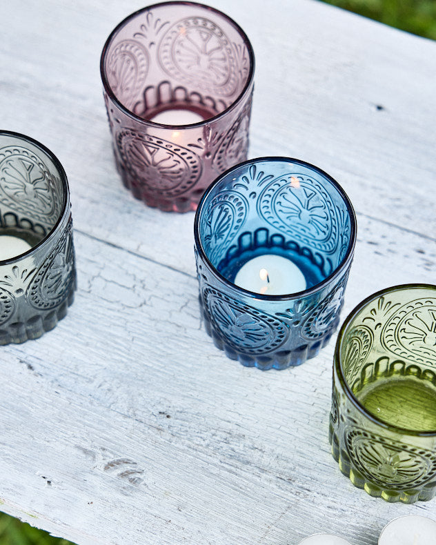 Set of 4 Coloured Glass Tea Light Holders