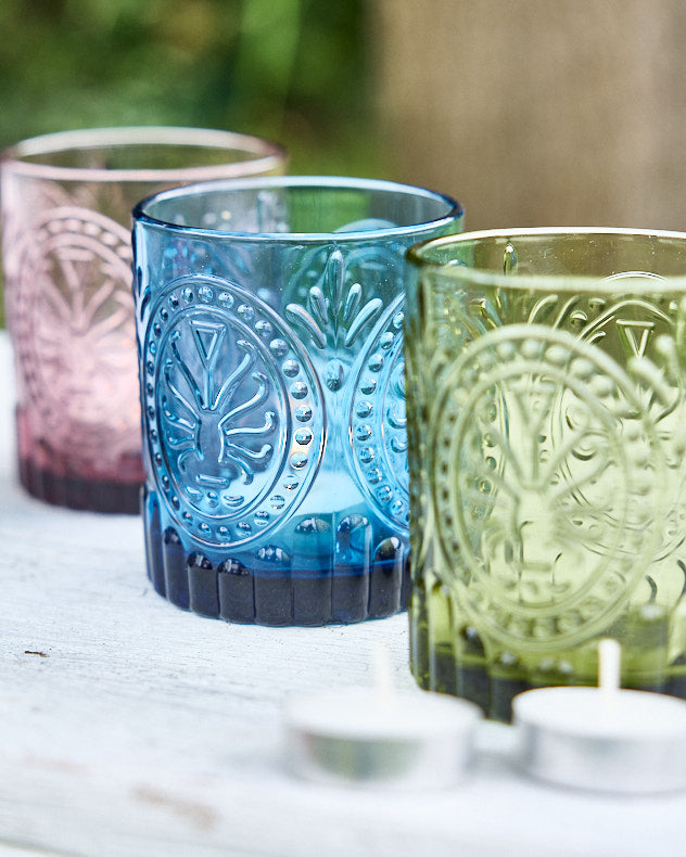 Set of 4 Coloured Glass Tea Light Holders