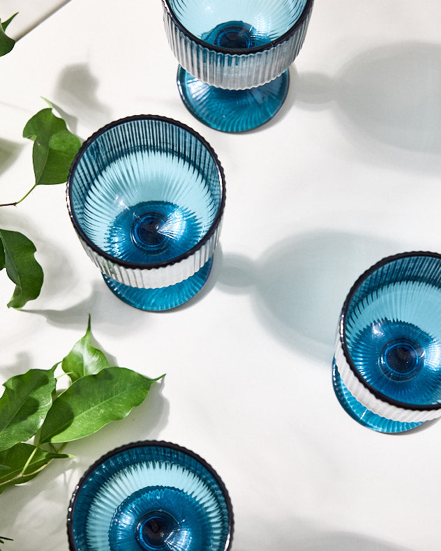 Palermo Blue Ribbed Wine Goblet