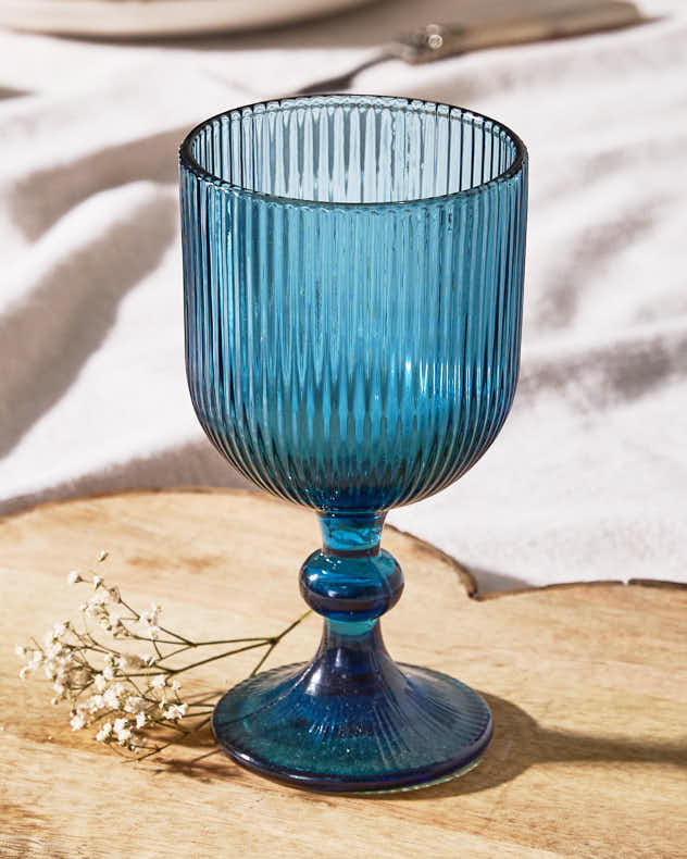 Palermo Blue Ribbed Wine Goblet