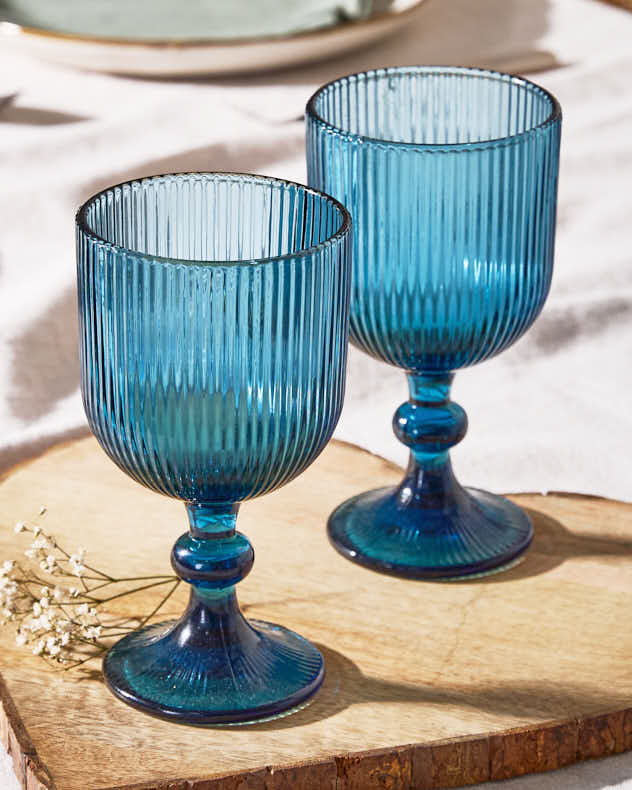 Palermo Blue Ribbed Wine Goblet