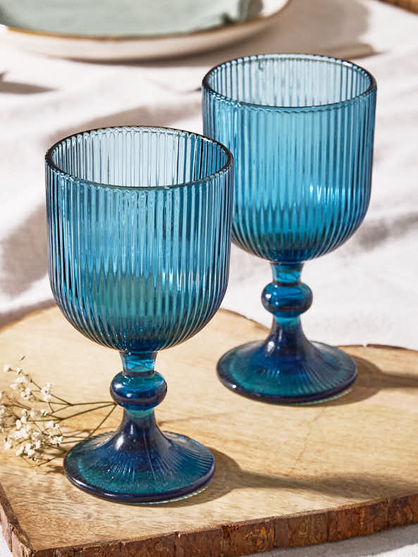 Palermo Blue Ribbed Wine Goblet