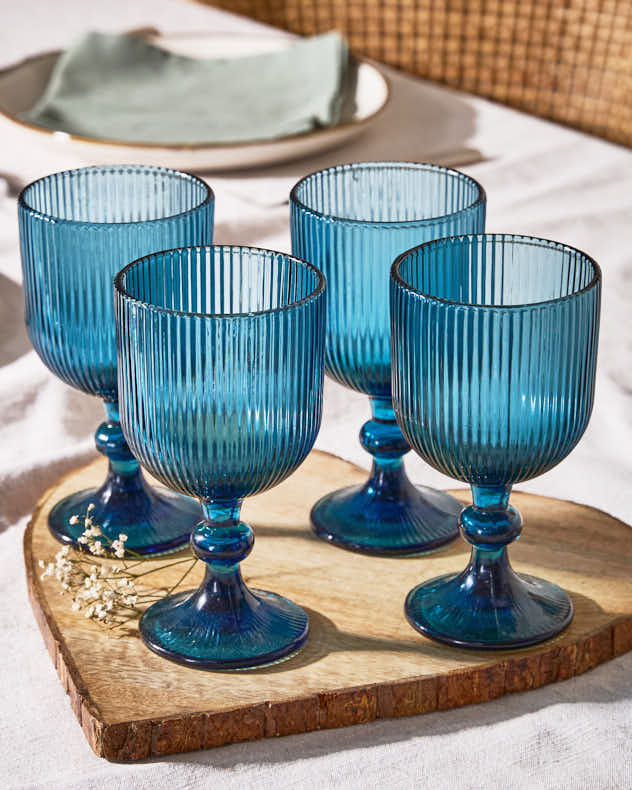 Palermo Blue Ribbed Wine Goblet