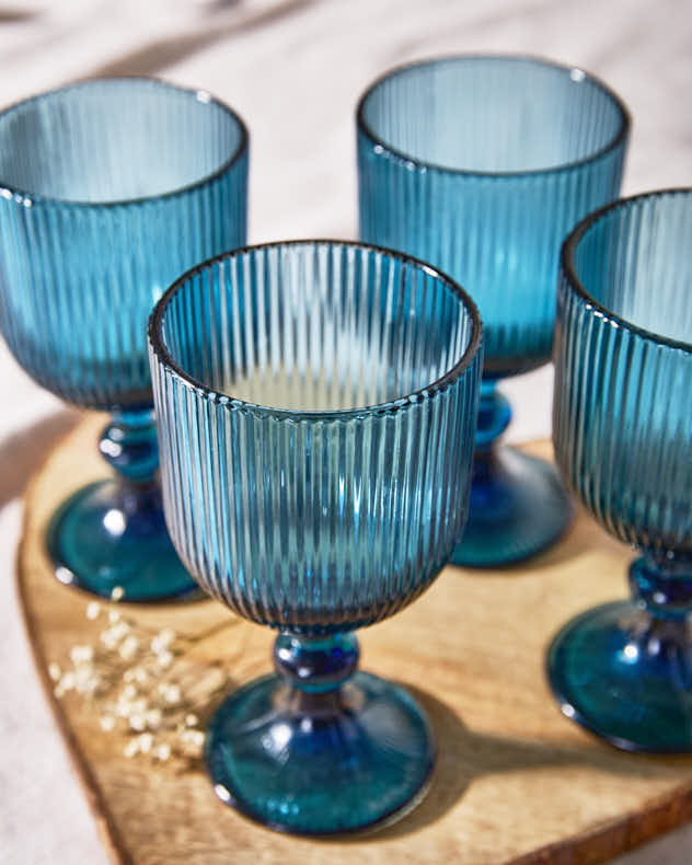 Palermo Blue Ribbed Wine Goblet