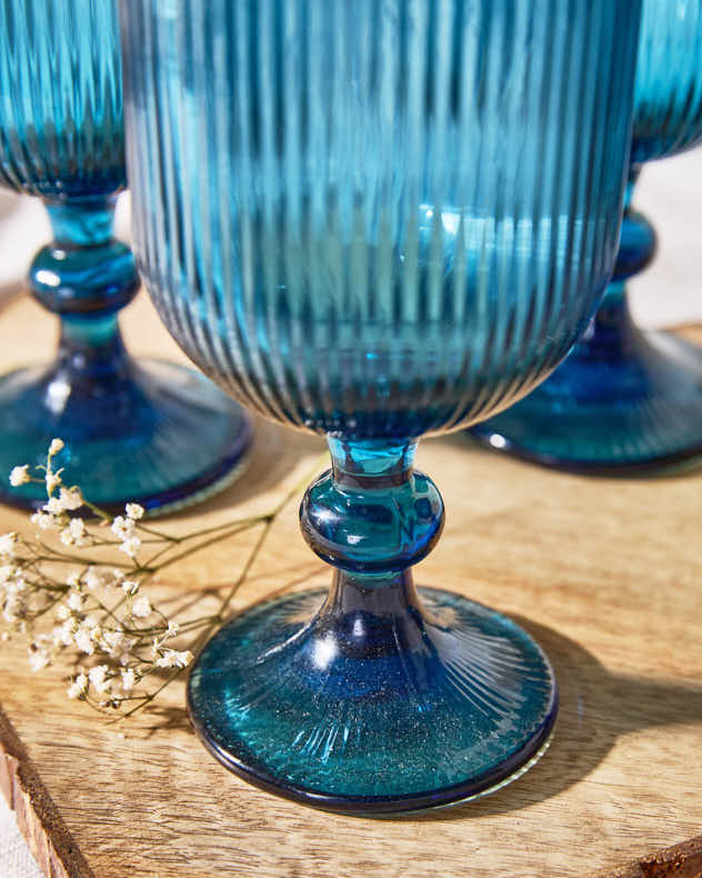 Palermo Blue Ribbed Wine Goblet