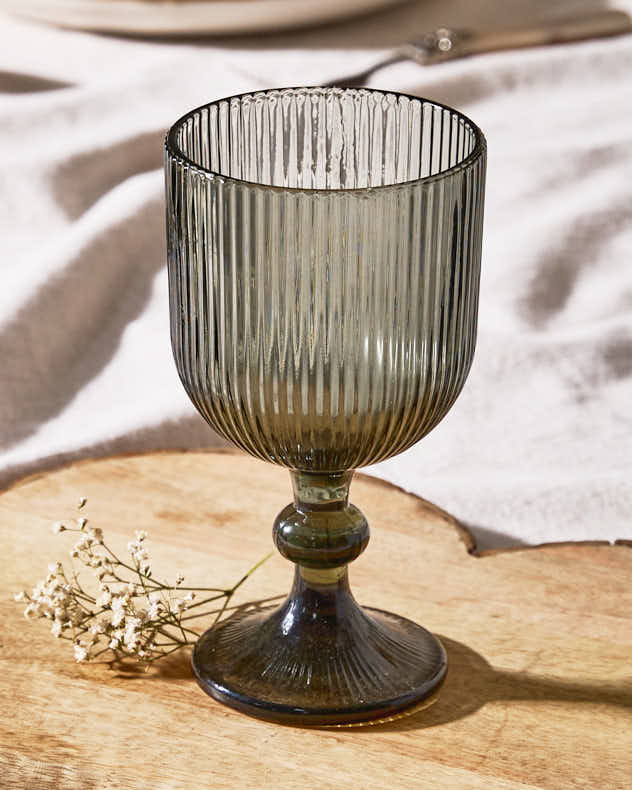 Wine Glasses Set of 4 - Palermo Grey Ribbed Wine Goblet